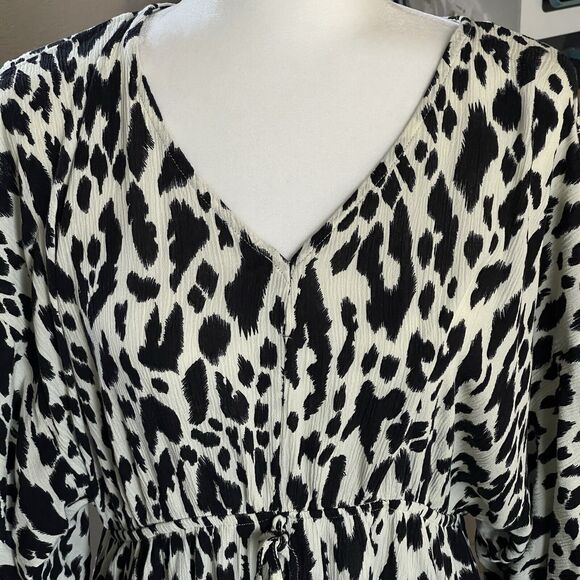 Animal Print Dress Women Extra Large XL High Low Frayed Hem Rayon V-neck Keyhole - Picture 3 of 14